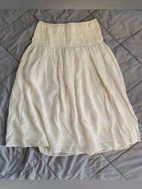 H&M Cream Smocked Waist Midi Skirt